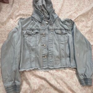 Cat & Jack Light Blue Hooded Cropped Jean Jacket